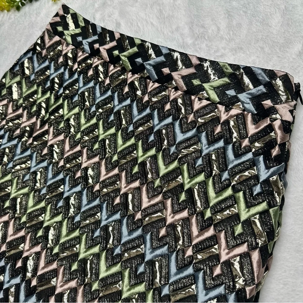 Milly Metallic Chevron Textured Modern Mini Skirt in Black Pink Green Womens 6
